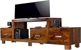 Solid Sheesham Wood TV Entertainment Unit | Solid sheesham Wood Cabinet | Unique Design Cabinet | (Finish Color - Natural Finish, Pre-Assembled)