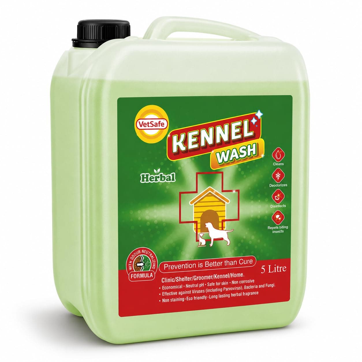 VetSafe Herbal Kennel Wash 5000 ML | Kennel Cleaner | Pet Floor Cleaner | Pet Area freshener | Odour Neutralizer | Anti Microbial | Disinfectant| Super Concentrate | Neem Power