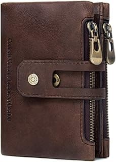 Contacts Men's Genuine Leather Wallet | RFID Blocking Wallet for Men| 14 Card Slots, 1 ID Window | 2 Zipper Compartments, Button Closure (Brown)