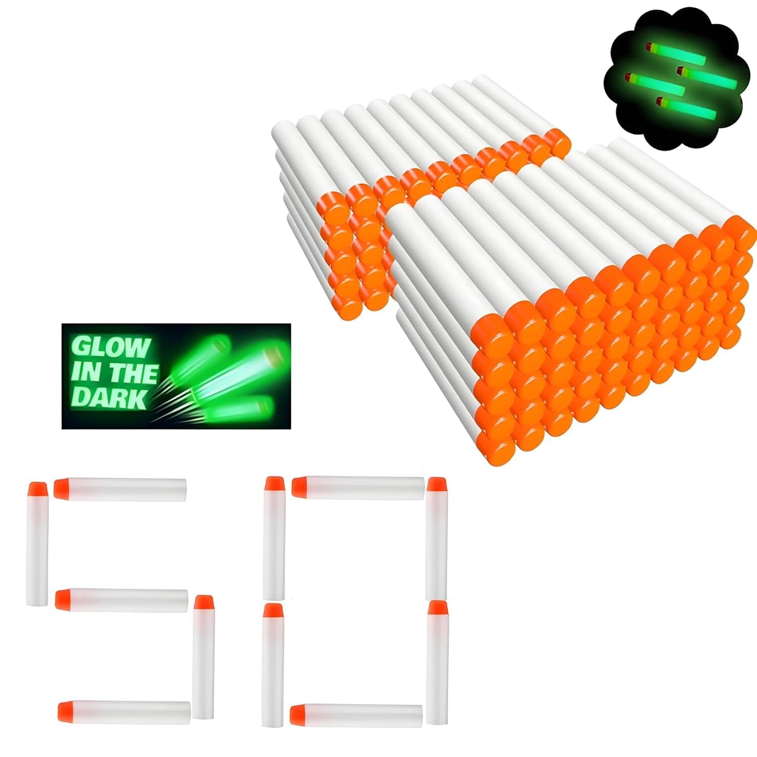 Foam Bullet Dart Bullets for Strike Elite Guns Darts for N-Strike Elite Series Blasters Soft Refill/Nerf Bullets/Nerf Gun Ammo/Foam Blaster Bullets Darts for Toys Guns (White, 50 Pcs)