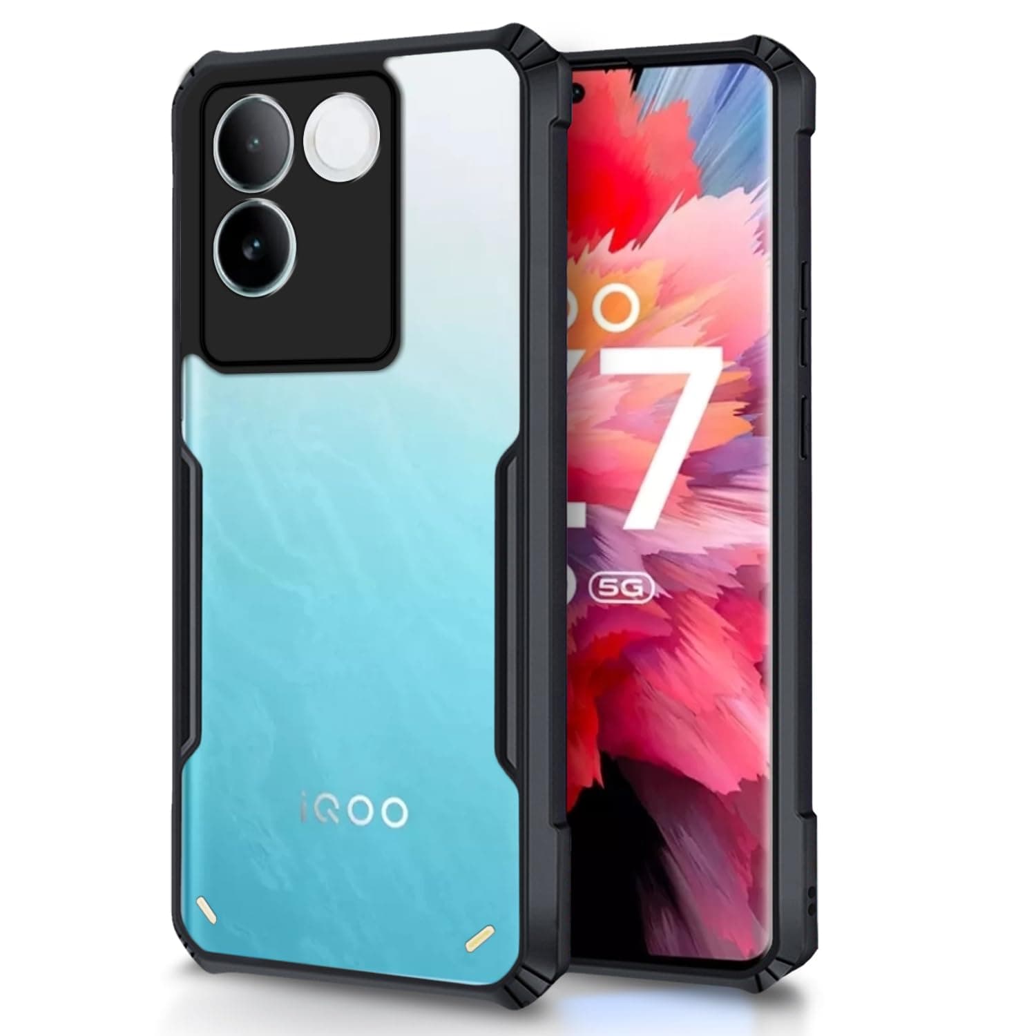 Amazon Basics Back Cover for iQOO Z7 Pro 5G | Crystal Clear Transparent Back | Ultra Hyrbid | Full Camera Protection | Raised Edge | Bumper Cover (Black)