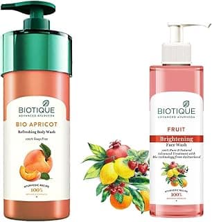 Biotique Bio Apricot Refreshing Body Wash, 800ml & Fruit Brightning Face Wash, 200ml