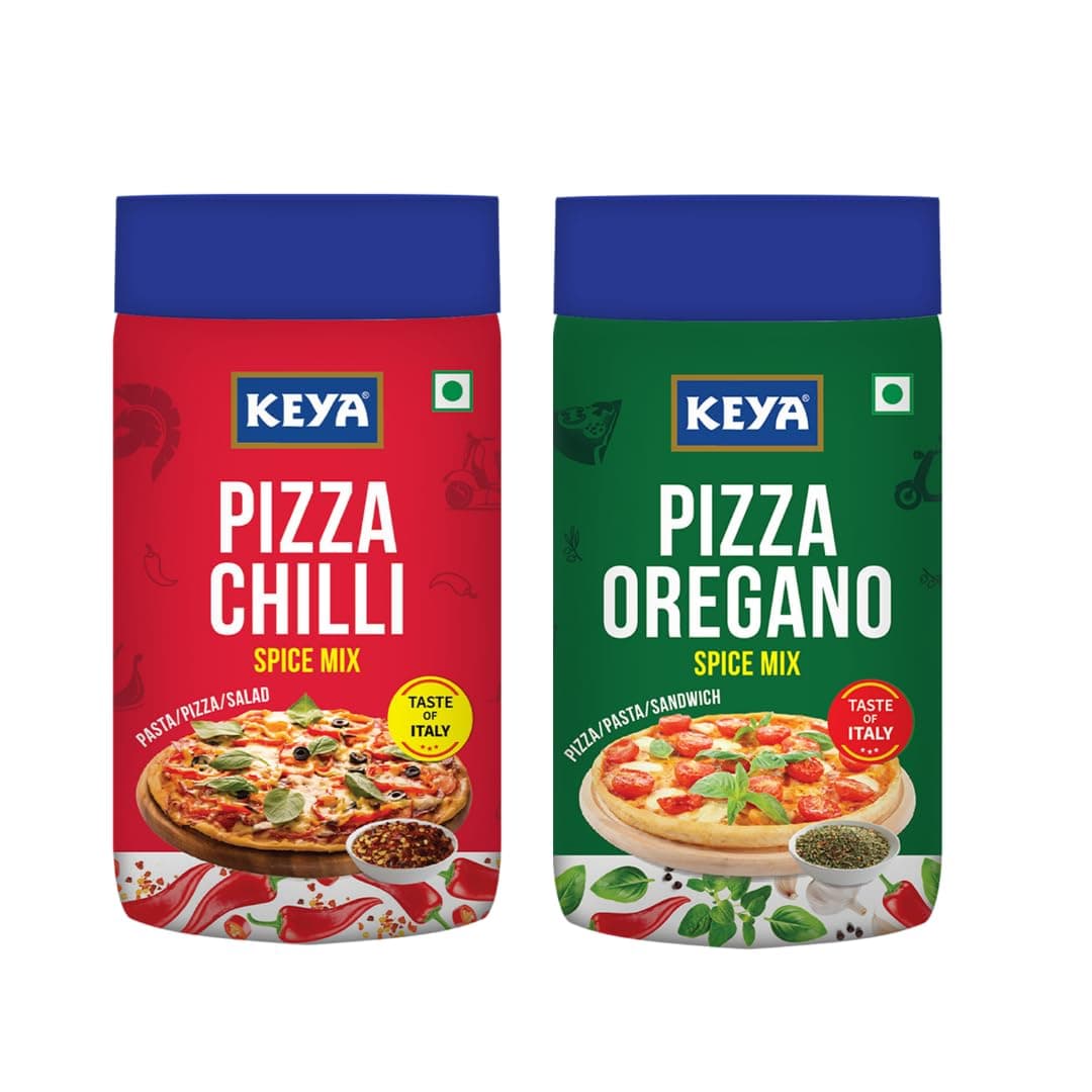 Keya Seasoning Combo | Pizza Oregano 70gm | Pizza Chilli 60gm | Seasonings For Pasta | Premium All Natural & Healthy Italian Spice Blend | Sprinkler | No Artificial Flavours and Colours| Pack of 2
