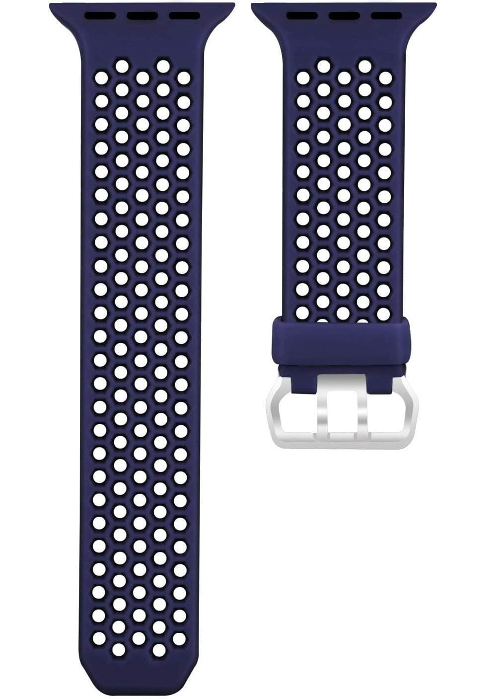 Oboe 42/44mm Premium Silicone Sporty Look Dual Color Breathable Strap Air Hole Design Replacement Band Compatible with Apple Watch iWatch Series 5/4/3/2/1 (Navy Blue)