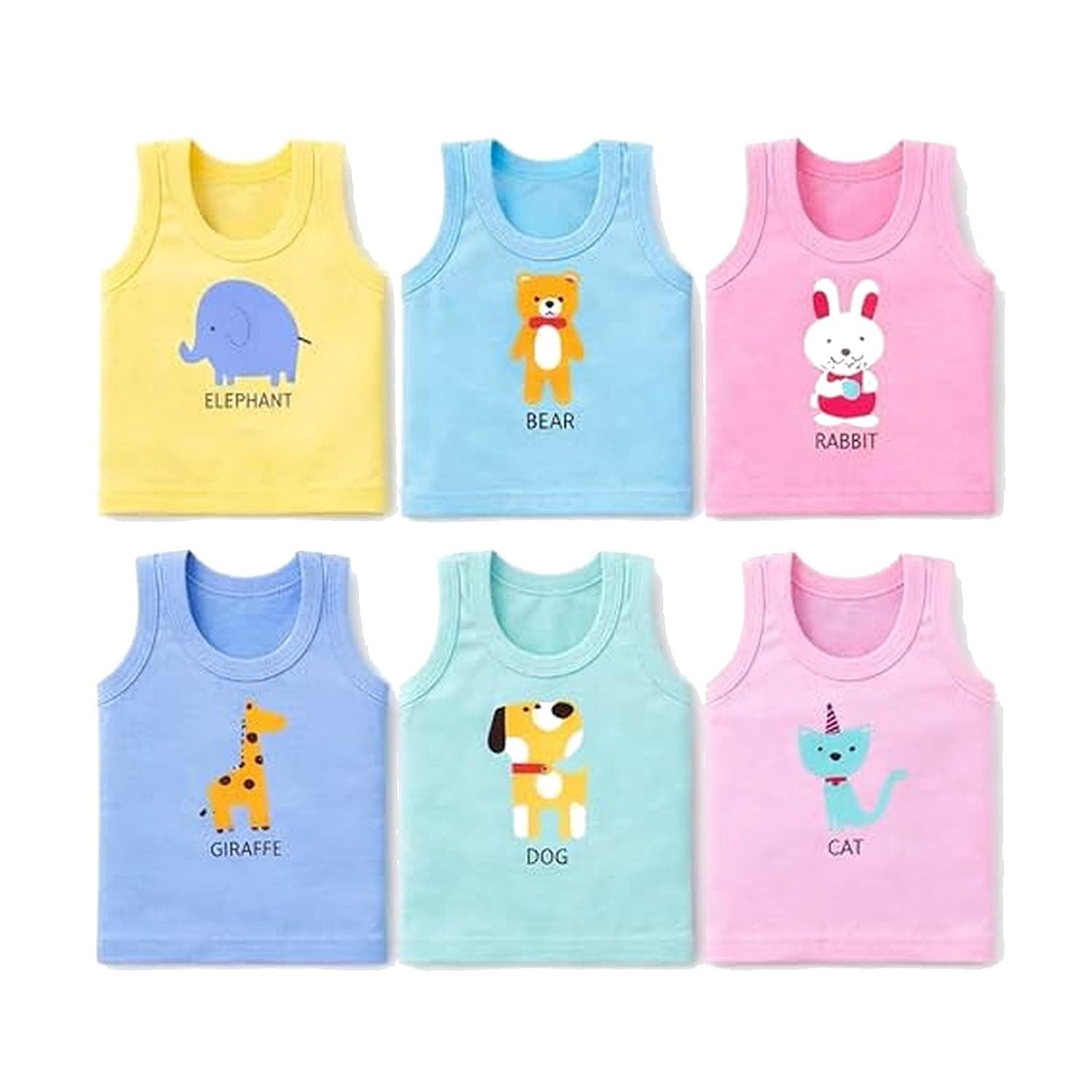 ZOZO SALES Baby Vest Sleeveless Cotton Baniyan | Kid's Sando Baniyan| Baby Girls Vest |Toddler & Kids Innerwear, Cute Animal Print | Multicolor Pack of 6