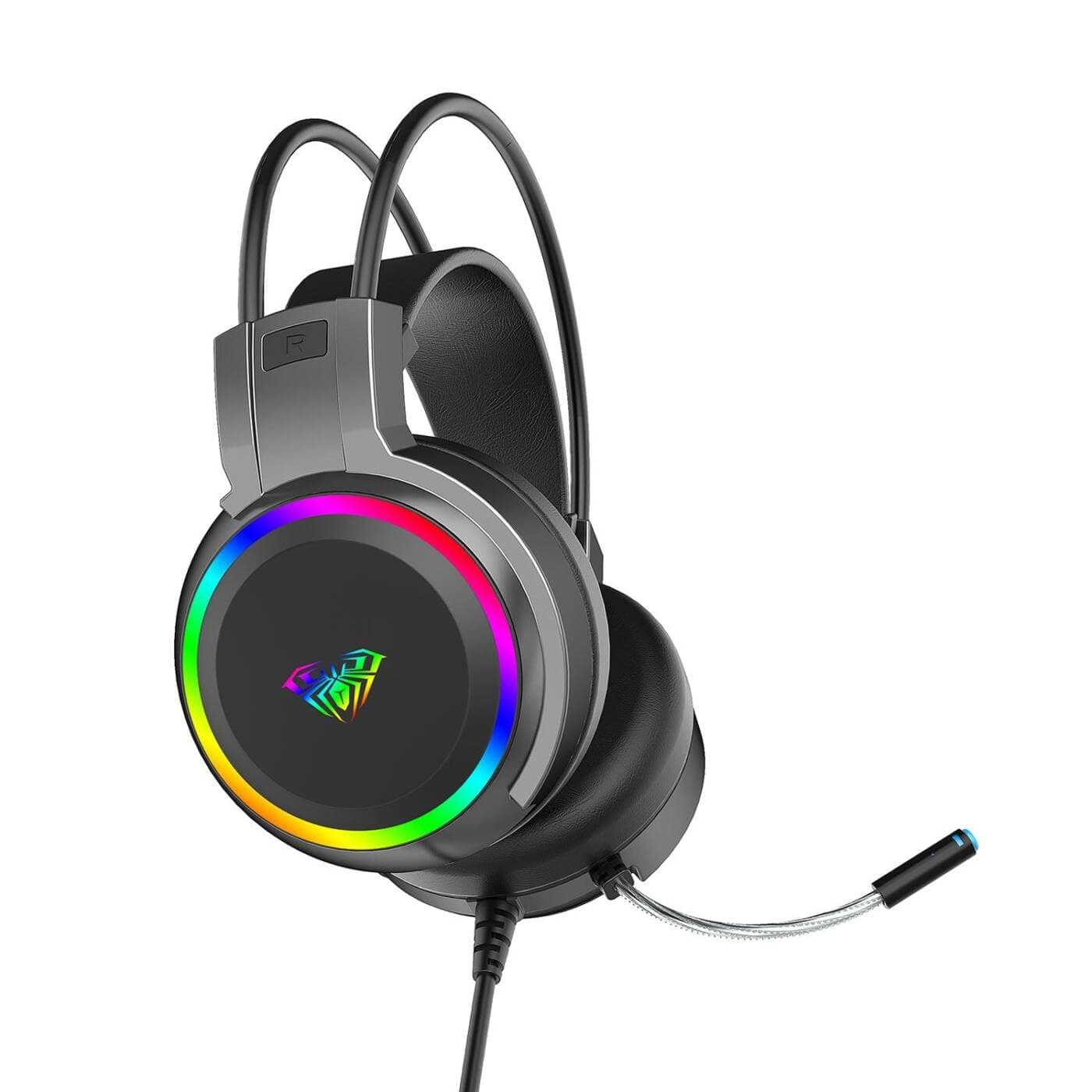 AULA S608 Wired Gaming Headset | RGB Lighting Effect with Stereo Sound |RGB Gaming Headphones | Closed Earmuffs Gaming Headphone with Adjustable Mic (Black)