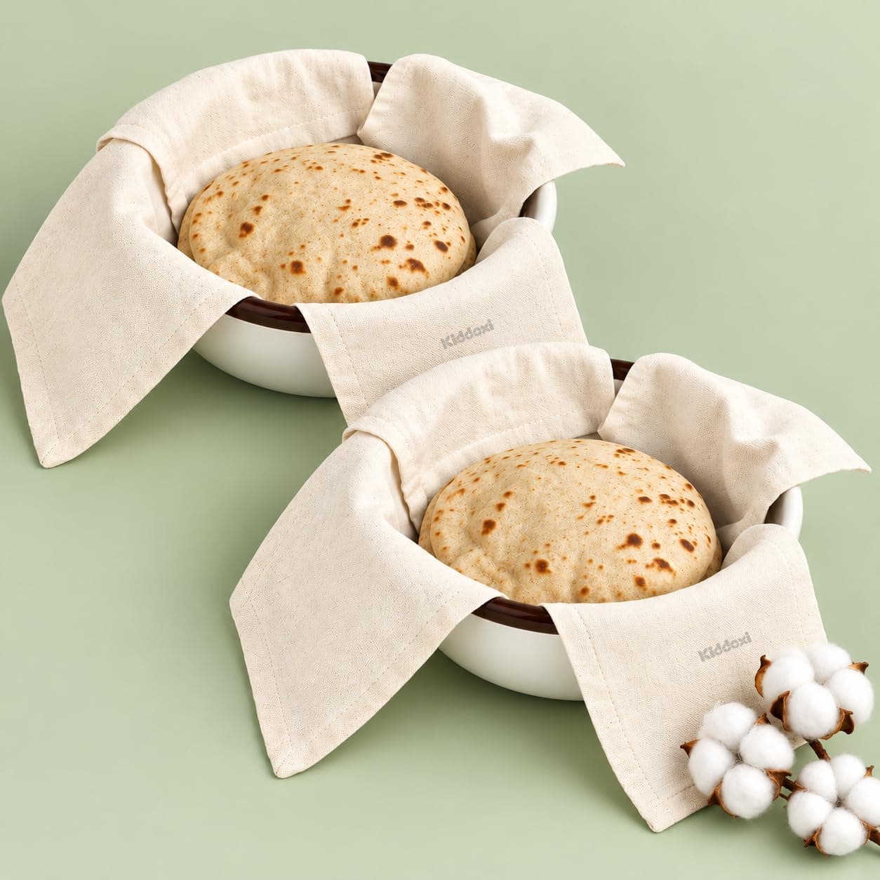 KIDDOXI Cotton Roti Wrap Pack of 2, 300 GSM Double Layer Chapati Cloth with Flaps, 10 x 10 Inch Large Roti Cover for Hot Case, Casserole, Tiffin & Kitchen
