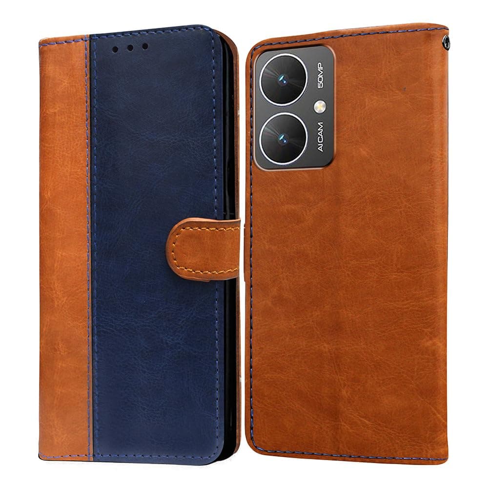 Amazon Brand - Solimo Flip Leather Mobile Cover (Soft, Flexible & Kickstand Back case) Compatible for Poco M6 5G / Mi Redmi 13C 5G (CamelBlue)