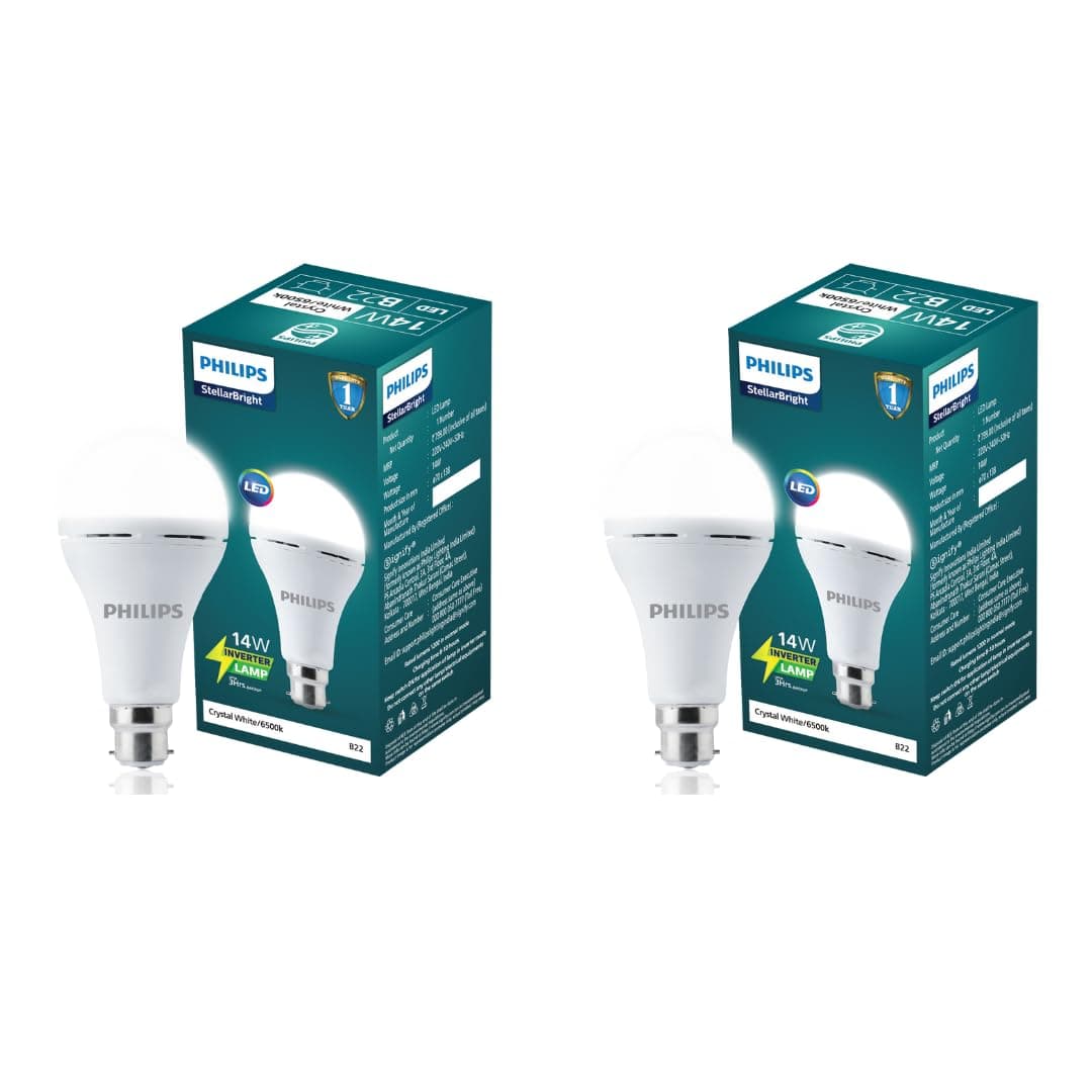 PHILIPS 14W Emergency LED Bulb | Stellar Bright B22 Inverter LED Bulb for Power Cuts | Crystal White, Pack of 2
