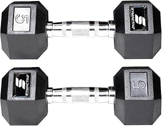 Amazon Brand - Symactive Rubber Coated Hex Fixed Dumbbells, Set of 2, 5 Kg, Black
