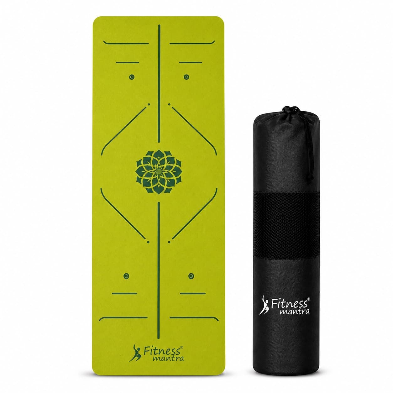 Fitness Mantra® TPE Yoga Mat for Women & Men | Anti-Slip Alignment Design | Premium Cushioning Exercise Mat for Yoga, Gym & Workout | Lightweight & Durable | 6mm Thickness |AlignFlow| Lime Green|