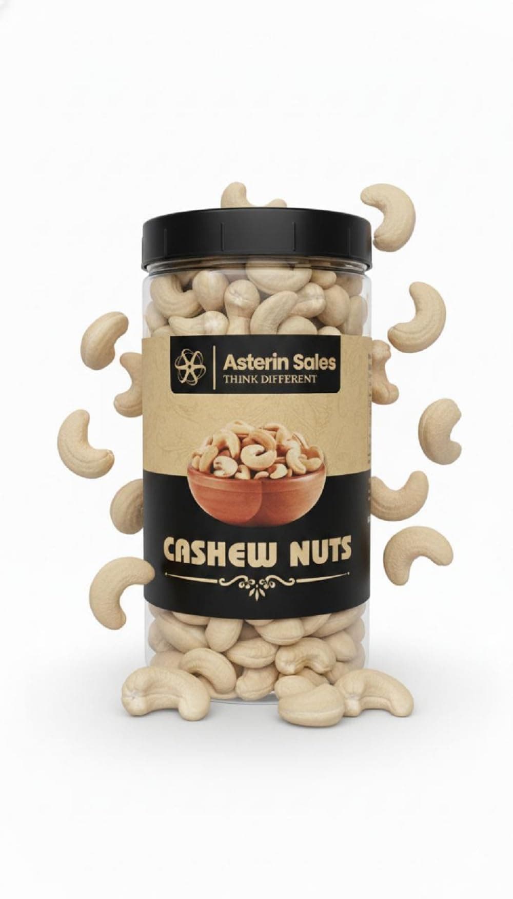Asterin Sales Whole Cashews 500 Gm Jar | Premium Dry Fruit Kaju | Fresh, Crunchy & Nutritious | Gluten-Free, GMO-Free | Healthy Snack & Cooking Ingredient