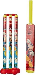 Amazon Brand Jam & Honey Mickey Mouse Cricket Set for Kids, BIS Safe for Kids, Complete Cricket Kit with Bat Ball Stumps Bails and Holder, Indoor Outdoor Sports Toy for Kids Age 3+ Years