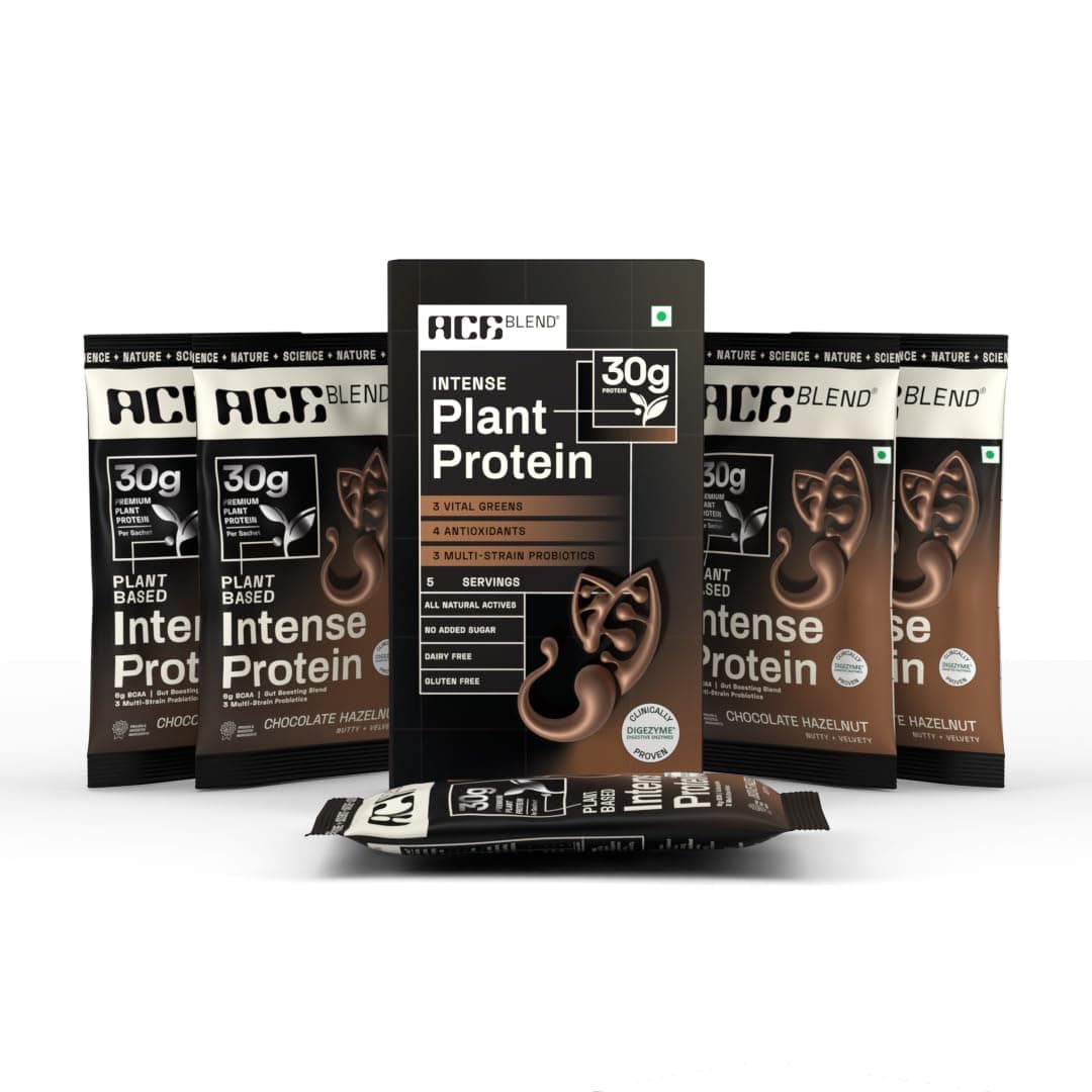 Ace Blend Intense 30g Plant Protein | Supports Muscle Growth & Recovery | Reduces Post-Workout Fatigue | 6g BCAA Amino Profile | Easy to Digest | For Men & Women | Chocolate Hazelnut 5 Servings, 225g