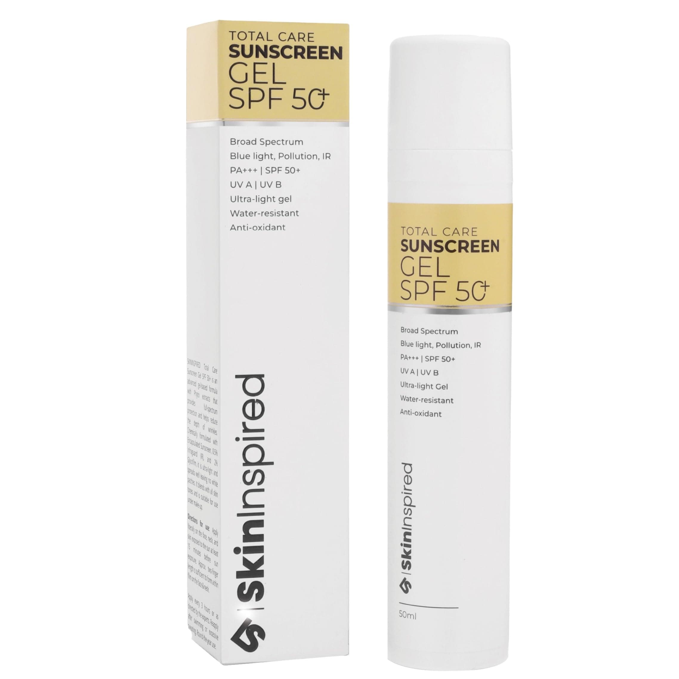 SkinInspired Total Care 2% Glycofilm 0.5% Infraguard Sunscreen Gel Spf 50+ | Broad Spectrum Pa+++ UVA, UVB, IR, Blue Light Protection | No White Caste | best sunscreen for all skin type | 50 ml
