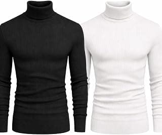 Generic Men’s Ribbed Turtleneck Sweater Combo | Slim Fit High Neck Knitwear | Full Sleeve Winter Pullover for Casual, Office (Black and White, Pack of 2)