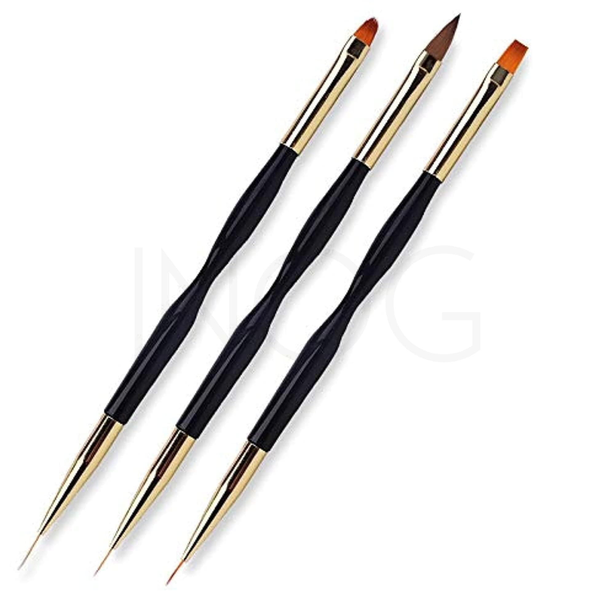 INOG 3Pcs Nail Drawing Pen, Dual End Nail Art Pen Brush Acrylic Round Flat Painting Drawing Liner Nail Tools