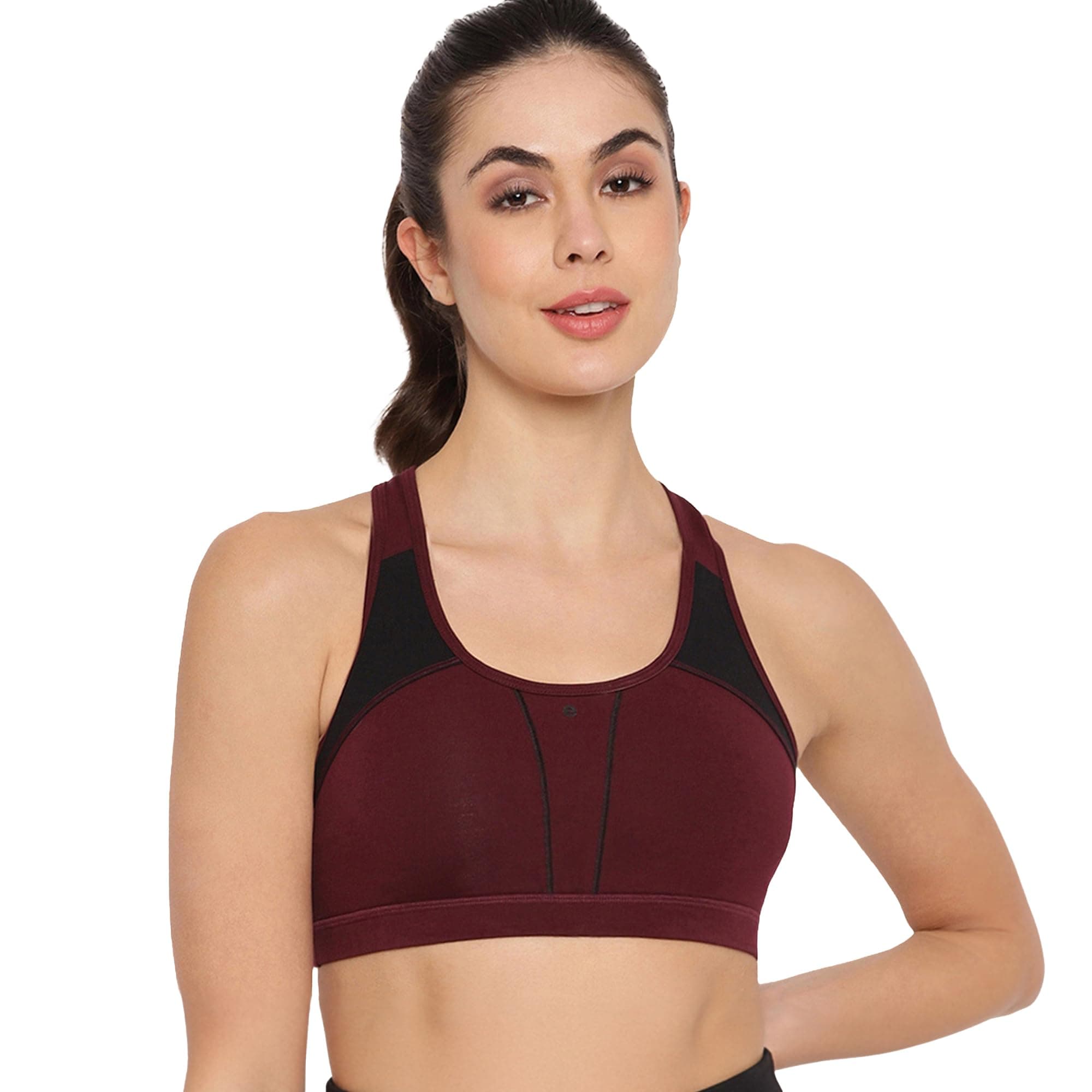 Enamor Medium Impact, Side Panel Shaping Racer Back Women's Cotton Sports Bra - Padding with Removable Cups, Wirefree, High Coverage - SB08