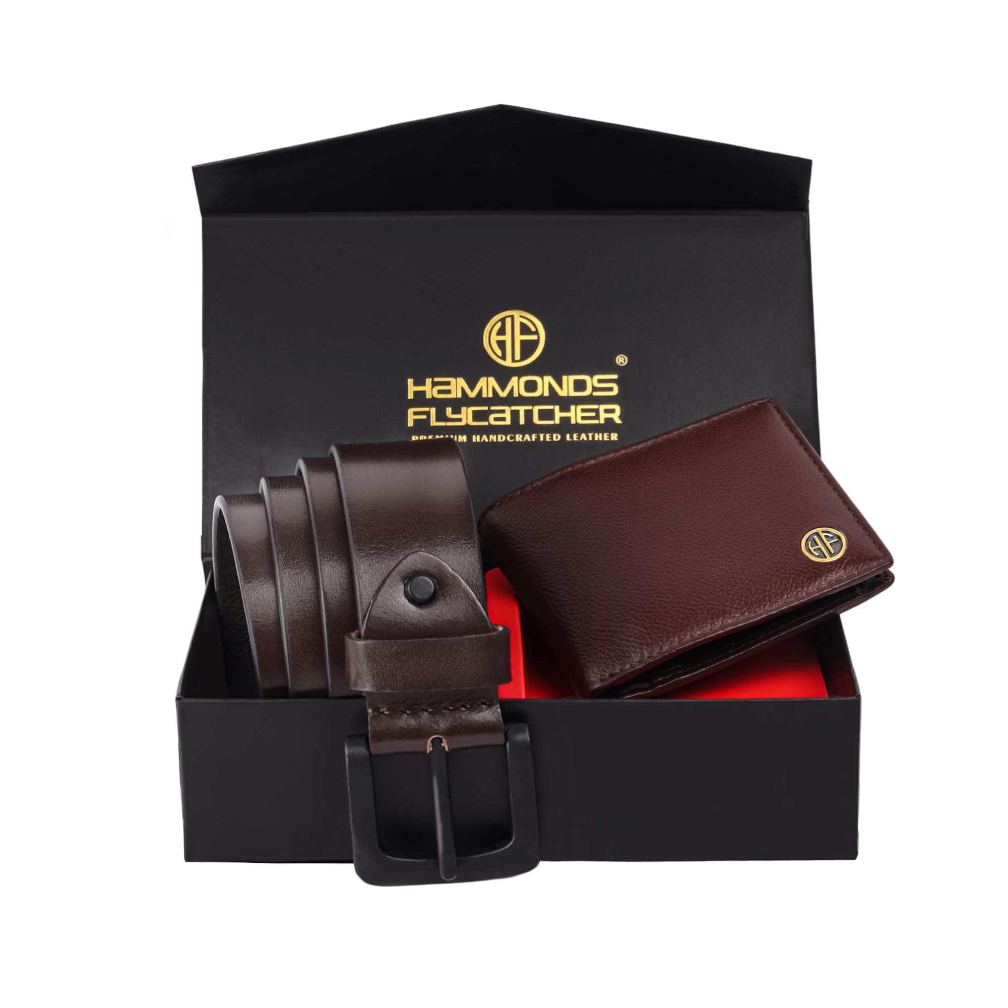 HAMMONDS FLYCATCHER Gift for Men Combo - Genuine Leather Wallet and Belt Combo Box - Leather Belt- Birthday Special & Unique Gift Ideas for Husband, Boyfriend, Teachers, Father - Wood Brown