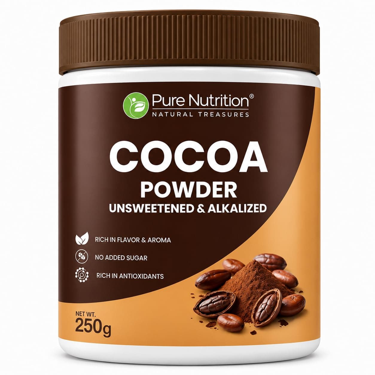 Pure Nutrition Cocoa Powder Without Sugar | Cacao Powder Unsweetend | Coco Powders | Cocoa Powder for Cake, Beverages & Desserts |100% Plant Based & Alkalized | Rich Flavor & Aroma | No Added Sugar - 250g