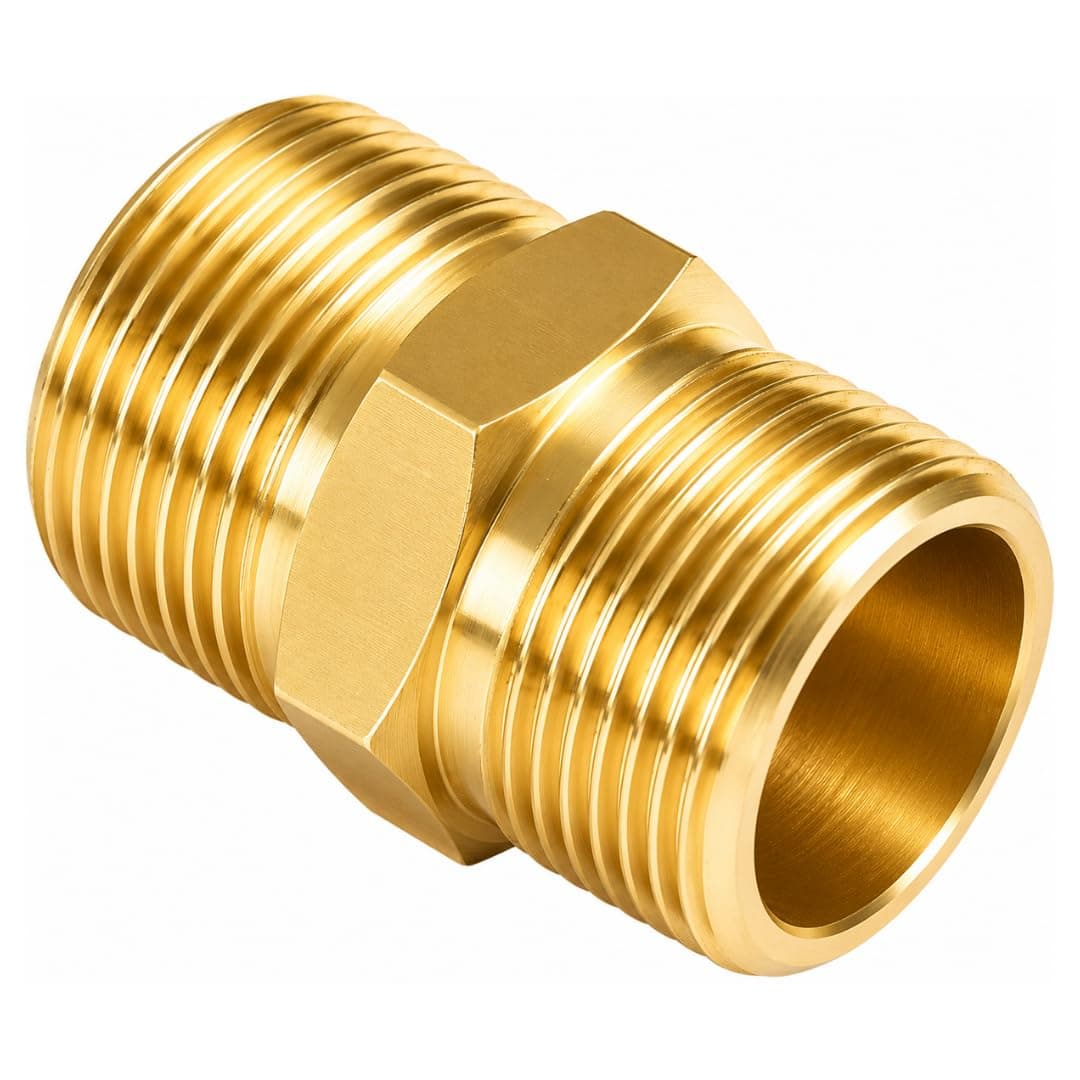 JPT Heavy Duty M22-15mm Metric Male Thread Fitting | Solid Brass Build | Withstand 5000 PSI Pressure | Pressure Washer Hose Extension Coupler