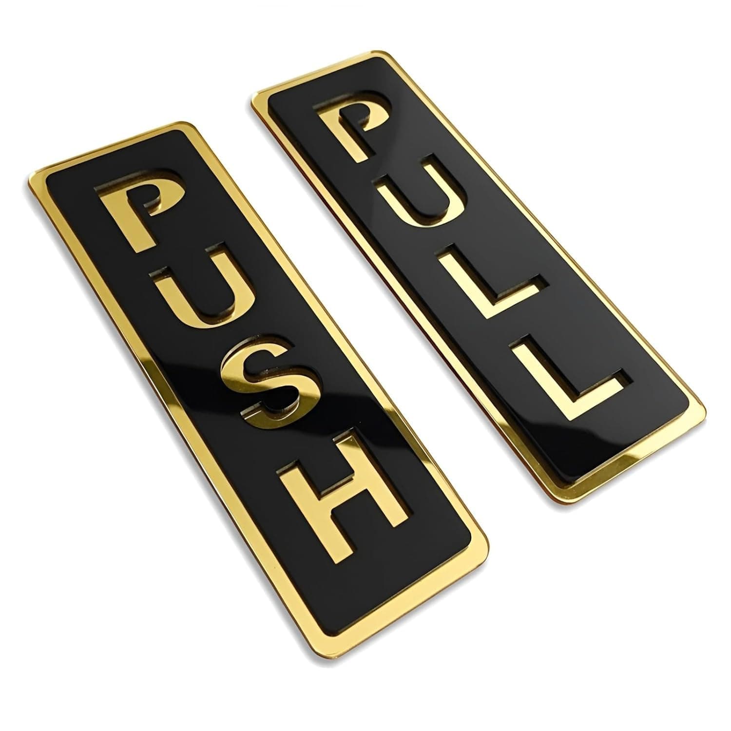 Woxour Enterprise New Pull Push Sticker for Glass ,Premium Acrylic Guidance Sign with Strong Adhesive Backing, Waterproof Push Pull Sticker, Professional Look for Office, Shop, Hotel, Cafe & Home (GOLD_BLACK_MINI_N)