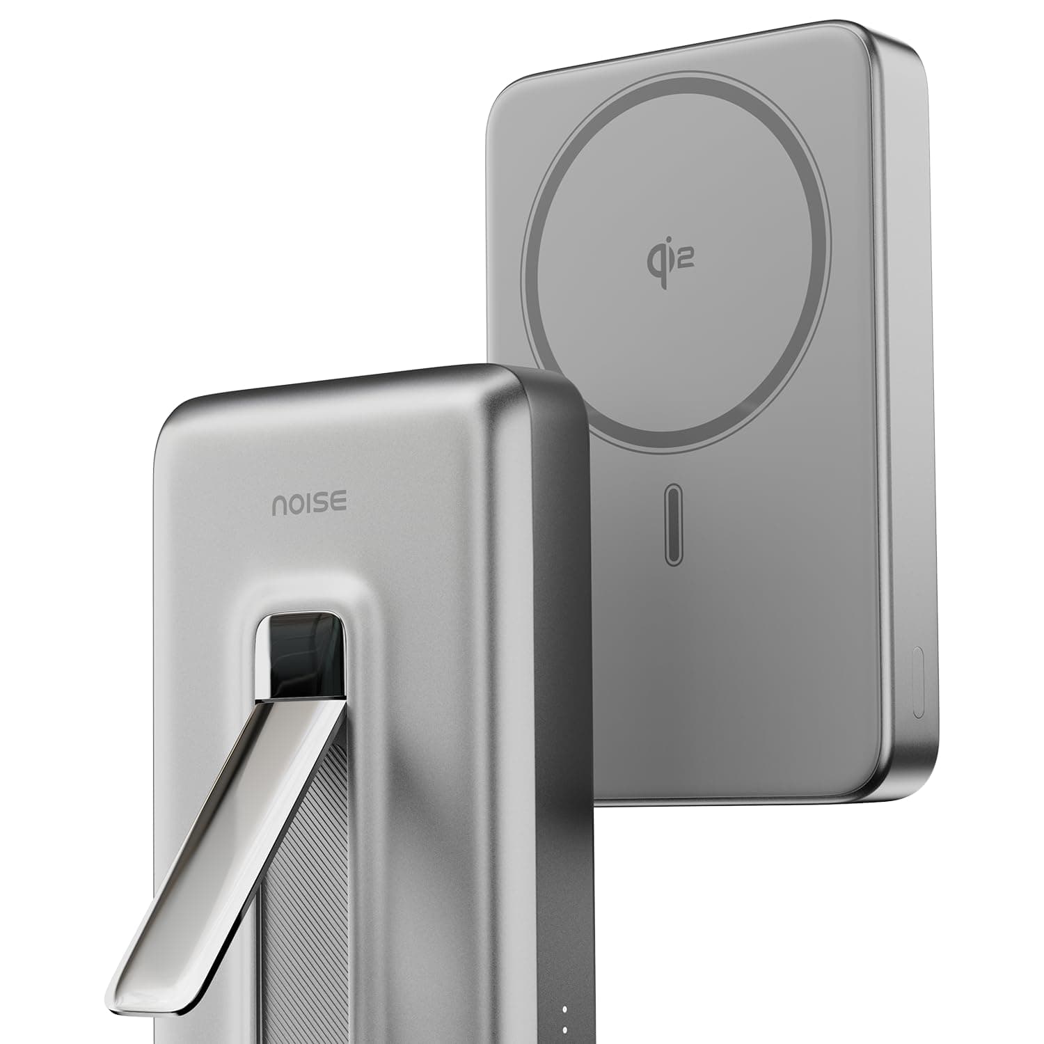 Noise Qi2 Certified MagSafe Wireless 10000mAh Power Bank with Built-in Stand, 15W Wireless & 22.5W Wired Output, Battery Health Protection, Strong Magnetic Strength, for Android & iPhones (Silver)