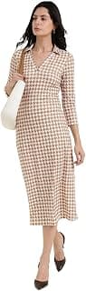 FableStreet Women Workwear Dress | Collared V-Neck Sheath Fit with Three-Quarter Sleeves & Printed Pattern | Soft Knit Fabric for Business Casual & Office Wear