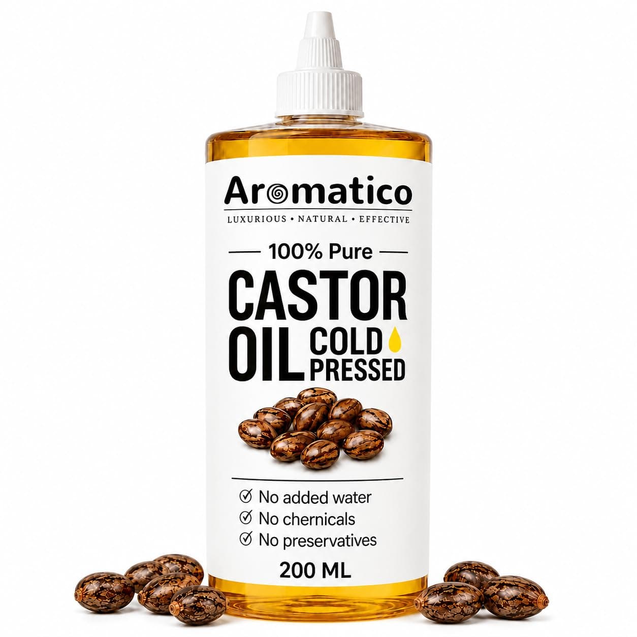 AROMATICO 100% Pure Cold Pressed Castor Oil for Hair Growth & Glowing Skin | Natural Moisturizer for Hair Care, Skin Hydration, Body Massage & Detox – 200ml