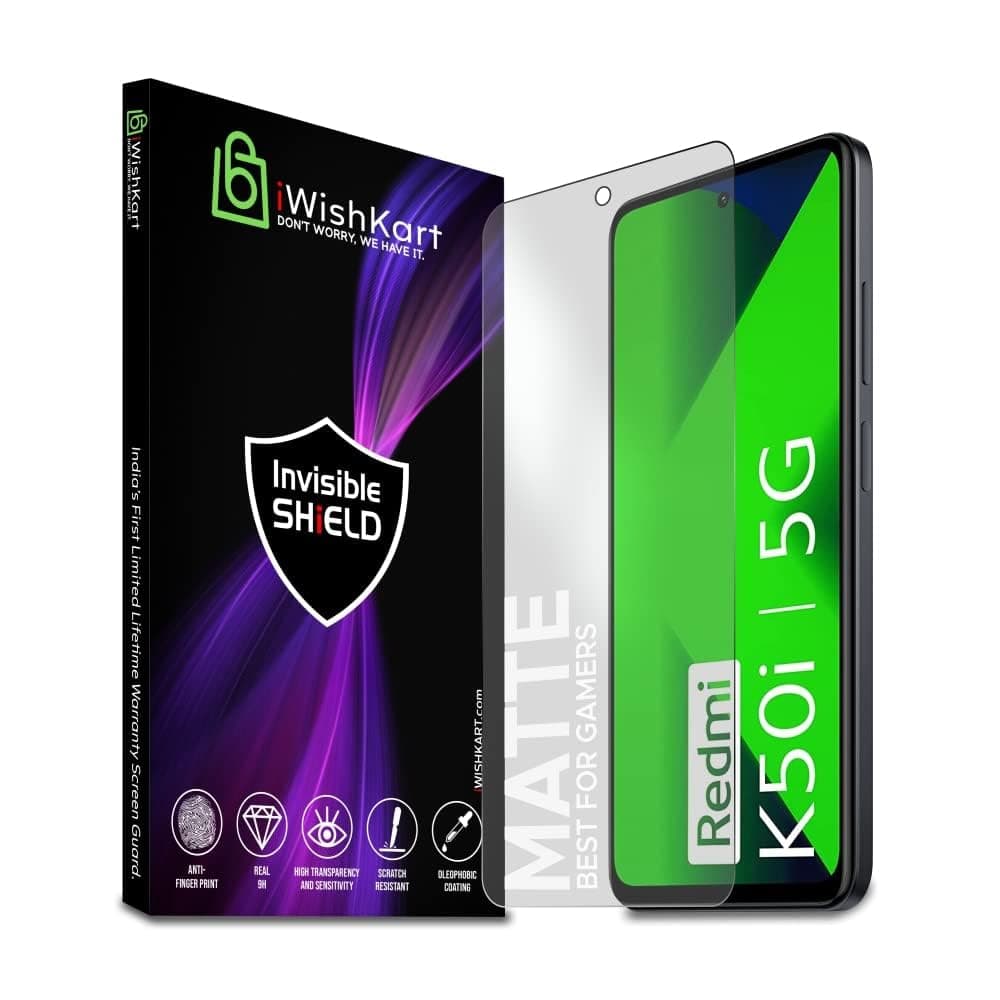 iWishKart compatible with Redmi K50i 5G Matte Anti Fingerprint Scratch Resistant Tempered Glass screen guard protector [With Warranty] Full Edge to Edge 9H with Easy Installation kit (Mat k 50i)