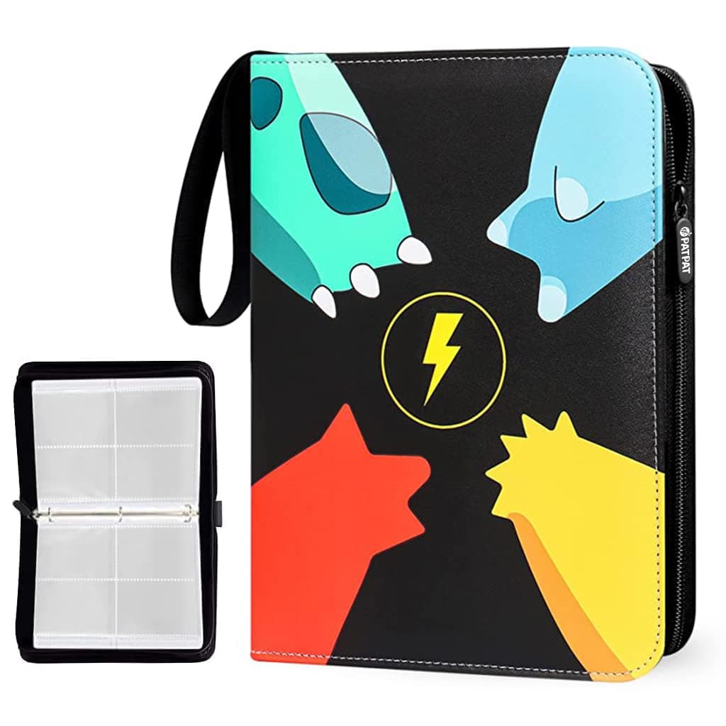 PATPAT® Poke-mon Binder, Cards Collector Album Holder for 400 Poke-mon Cards Cartoon Prints Zipper Bag Trading Card Binder Collection Bag Game Card Case Gift for Kids Boys Girls