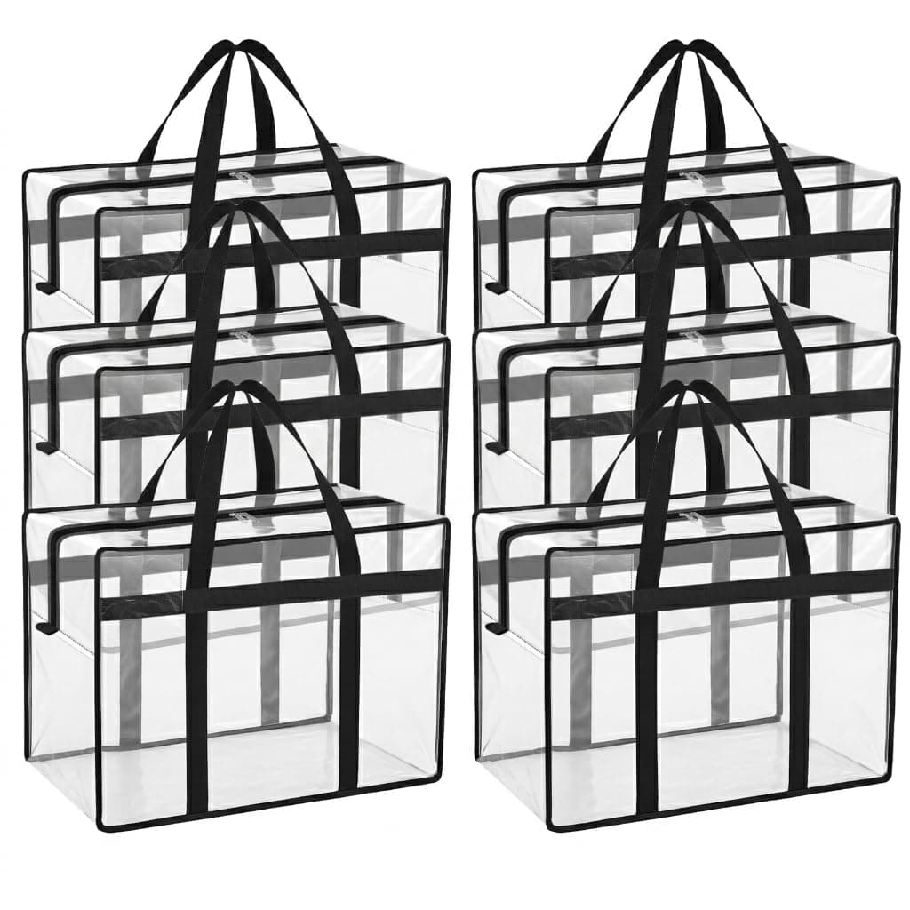 Storite 6 Pack 70 L Moisture Proof Transparent Underbed Storage Bag | Clothing Storage Organiser/Toy Storage/Blankets Storage Bag with Zipper and Strong Handle (Transparent ,54x33x40 cm)