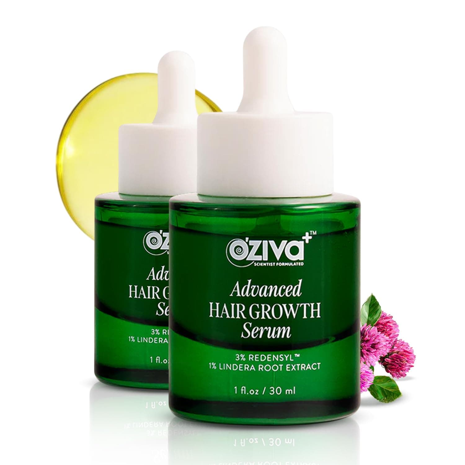 OZiva+ Advanced Hair Growth Serum with 3% Redensyl & 1% Lindera Root Extract | Balances Scalp Microbiome | Scientist Formulated with Pure Plant Actives | No side effects | 60ml (Pack 2)