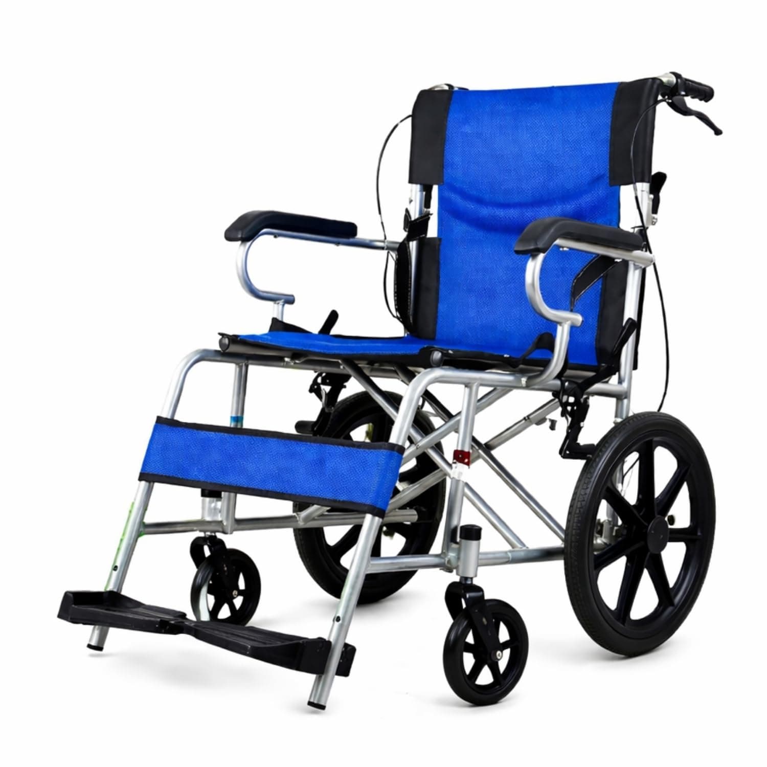 DIALDRCARE Foldable & Lightweight Wheelchair With Seat Belt for Senior Citizens| Attendant Transport Wheelchairs (Blue)