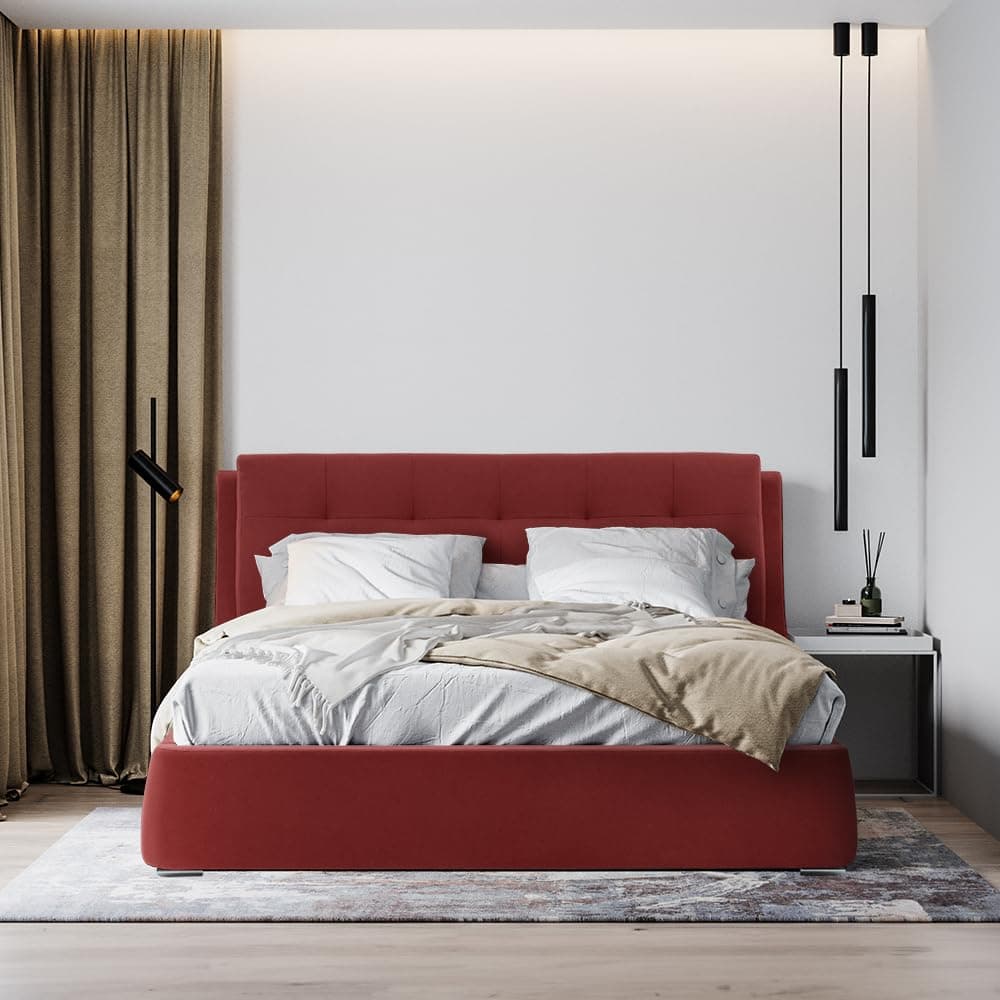 Wakefit Bed | King (78 X 72) Solid Wood Bed, Upholstered, with Storage, 3 Year Warranty - Lanta - Omega Red