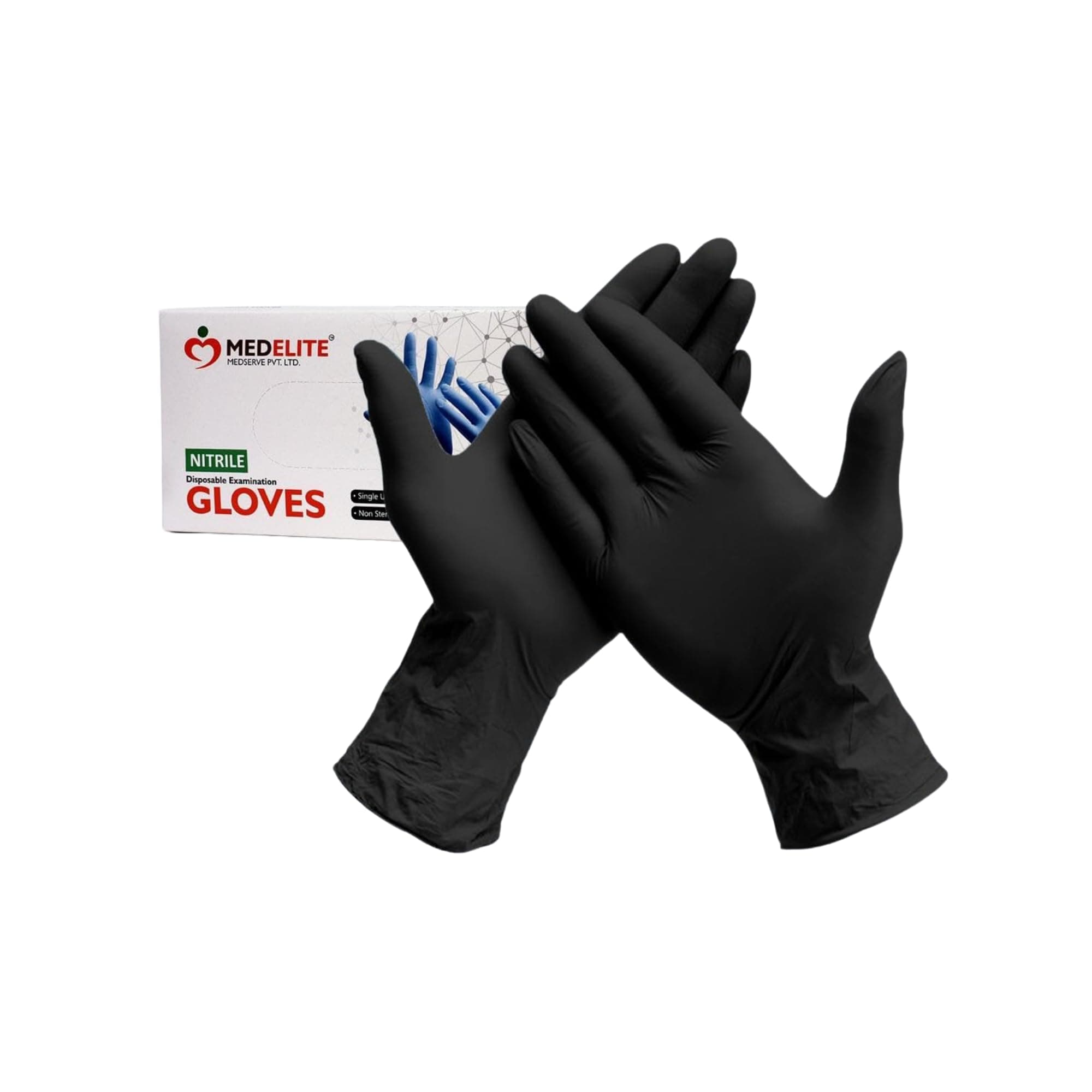 MEDELITE MEDSERVE Powder-Free Black Nitrile Gloves | Food Grade Disposable Examination Hand Gloves, Surgical and Multipurpose use | Pack of 100 | Non-Sterile | for Tattoo artist | Large