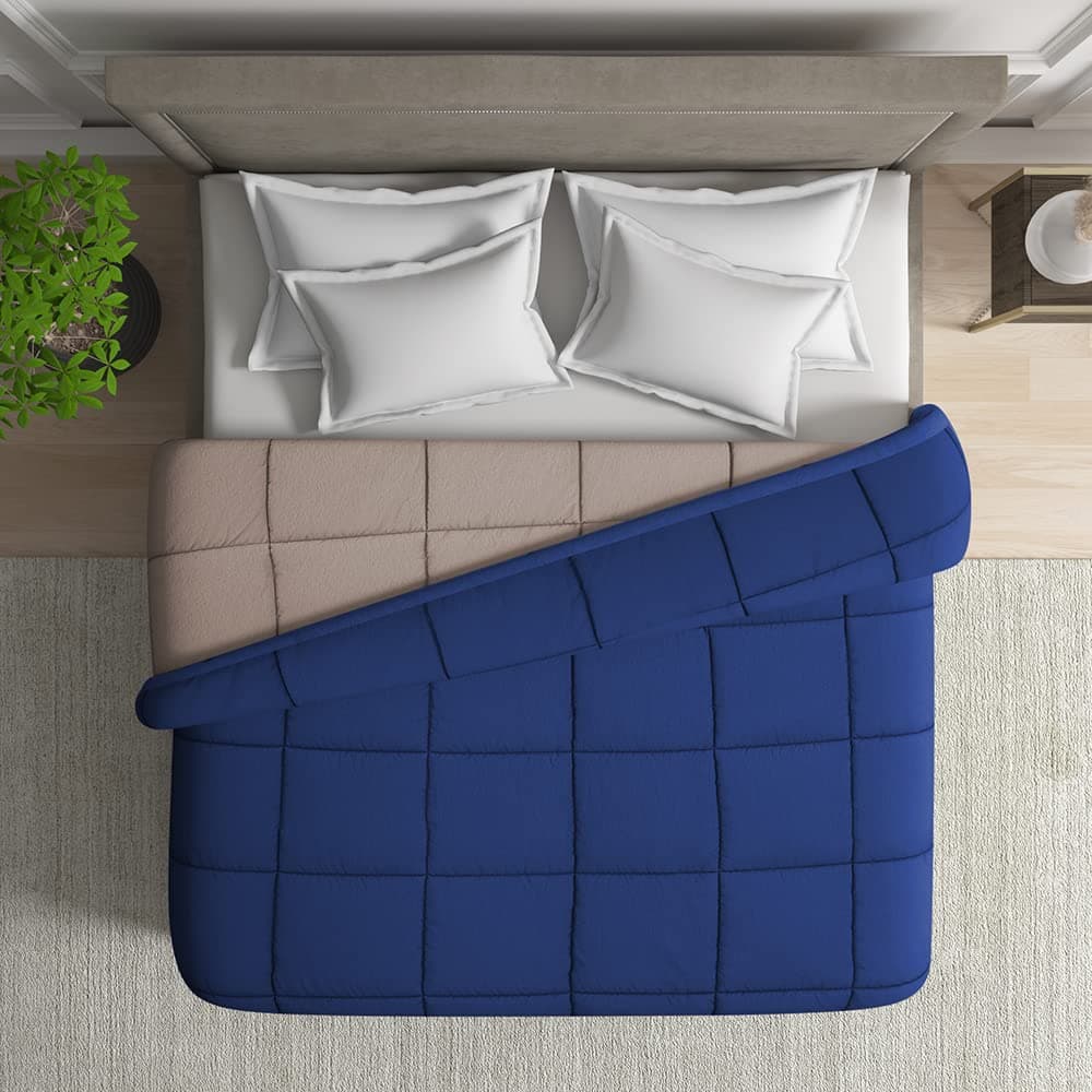 Wakefit Comforter Double Bed | 120 GSM | Quilt AC Blanket for Double Size Bed | Reversible Super Soft Microfiber Blanket | 100x90 Inches - Taupe & Navy Blue