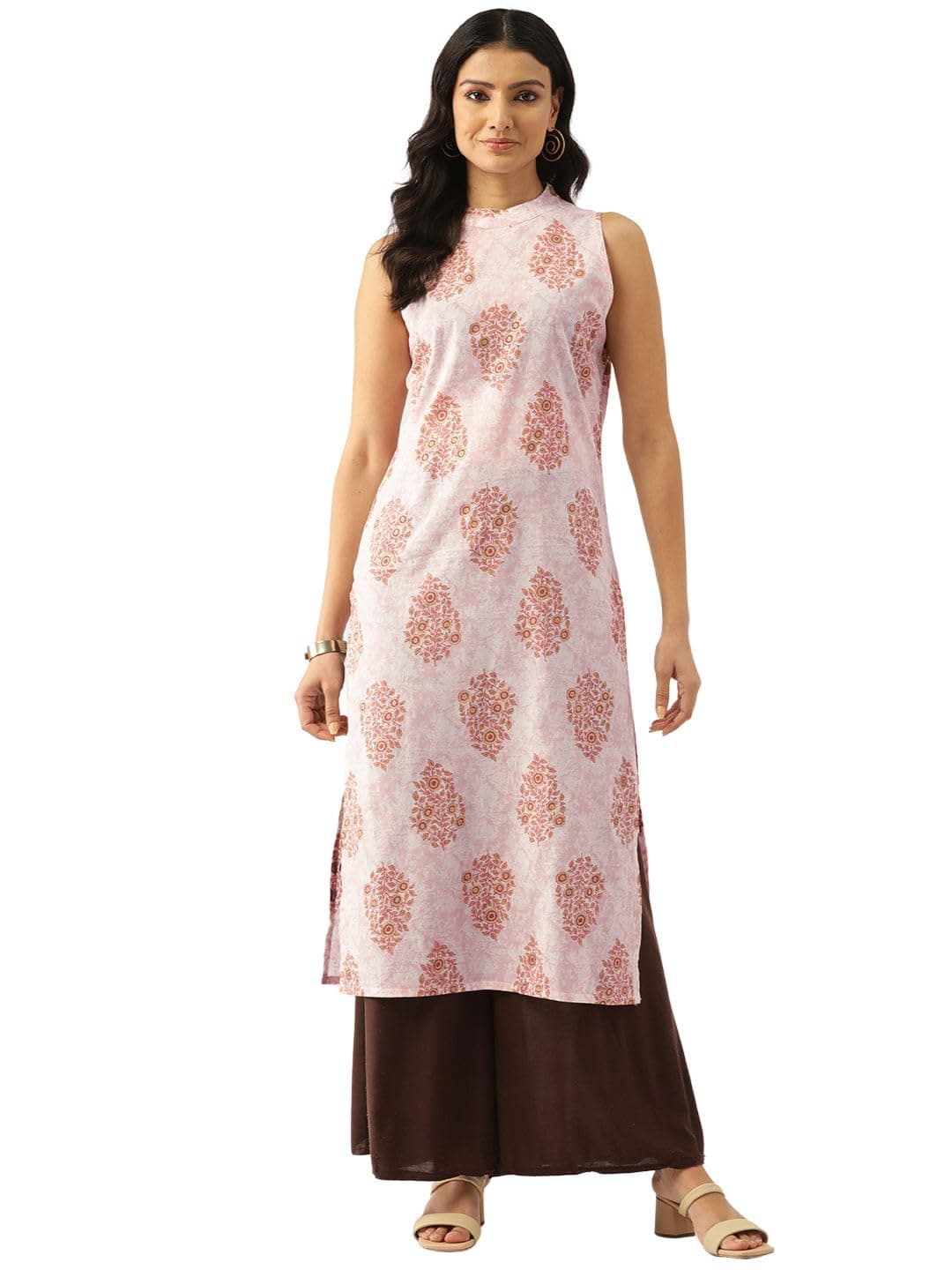 feranoid Unique Printed Choker Neck Back Button Sleeveless Long Kurti
