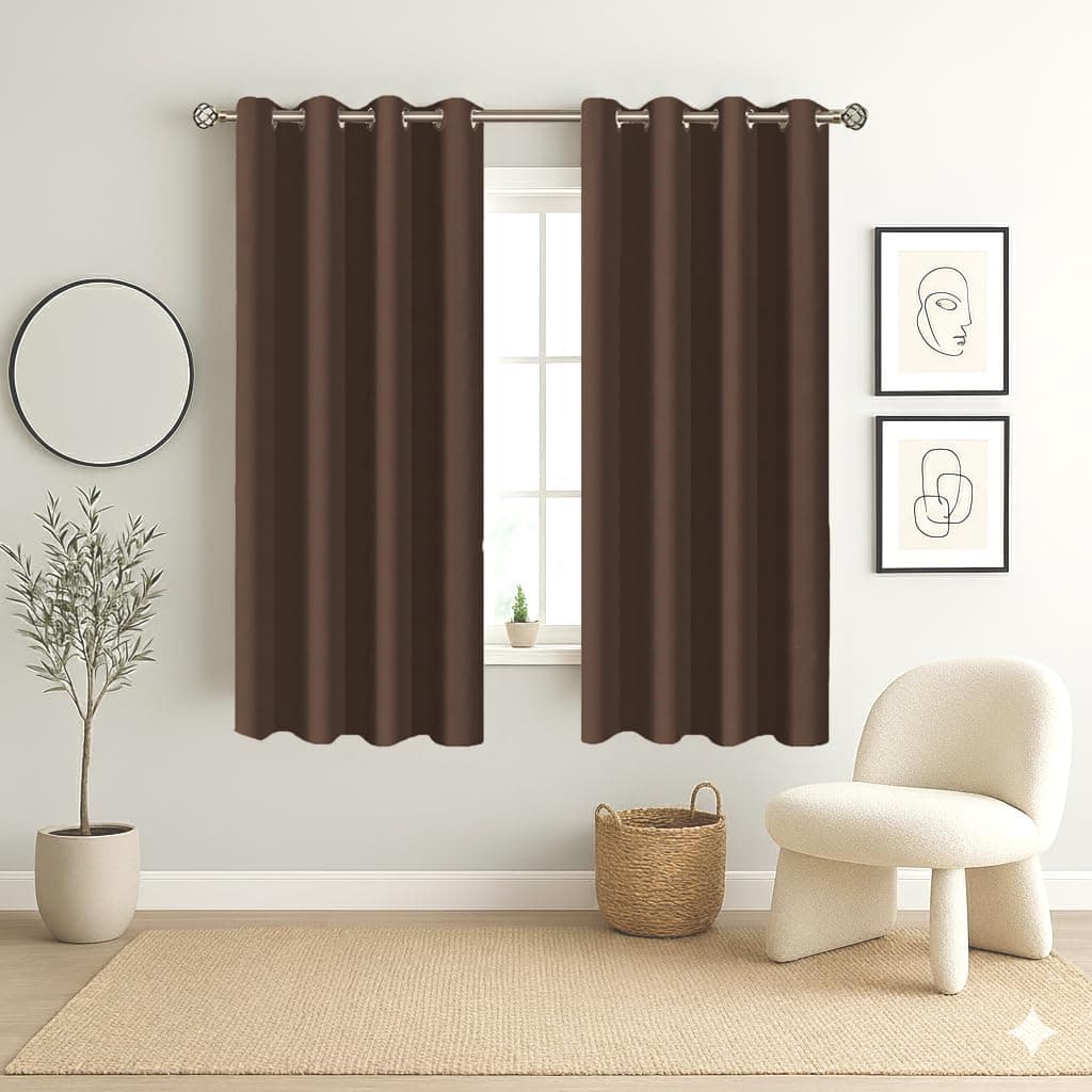 Homestan 90% Blackout Window Curtains 5 Feet Long Set of 2, Room Darkening Parda with Grommet Design for Home Decor (5x4 Feet, Dark Brown)