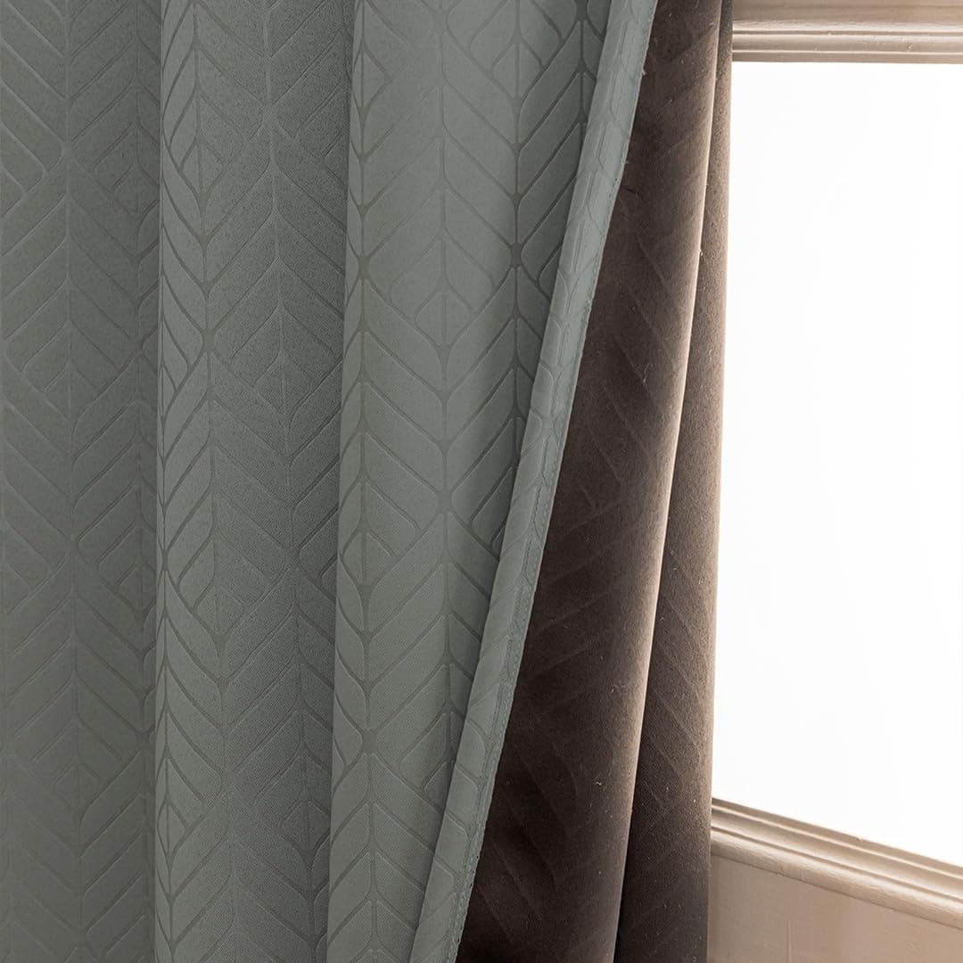HOMEMONDE 100% True Blackout Curtains 8 Feet Long - Set of 2 Curtains, Embossed Panels Light Block Thermal Insulated & Noise Reducing Room Darkening Curtains (Grey, 96Inch)