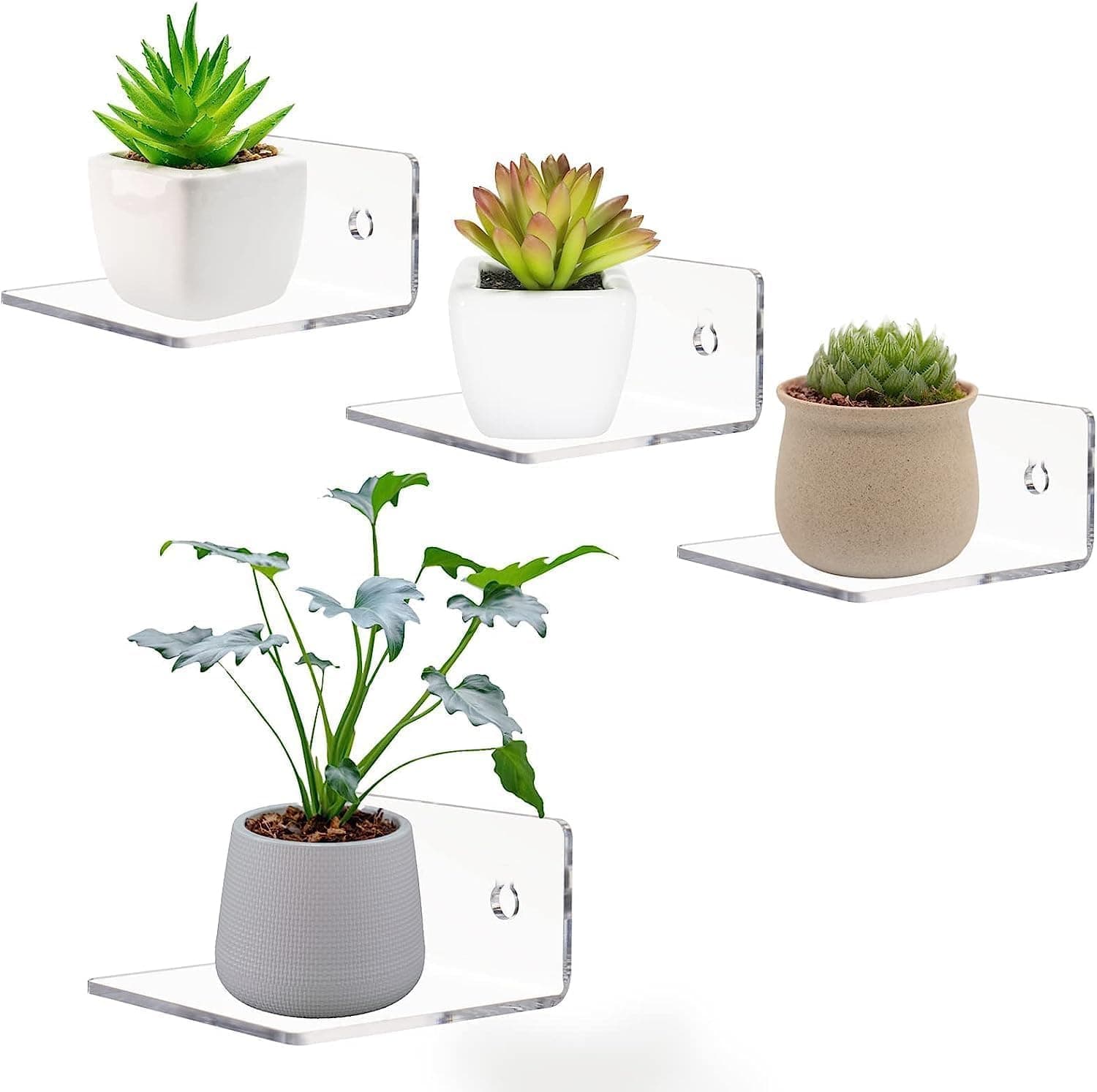 BIGIMALL 4 pcs x Wall Shelves,Mini Floating Shelves Acrylic Display Shelves, Decor Living Room Wall Mounted - Clear