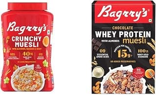 Bagrry's Crunchy Muesli Oat Clusters with Almonds, Raisins & Honey, 1000 GM & Bagrry's Whey Protein Muesli, 500gm Box