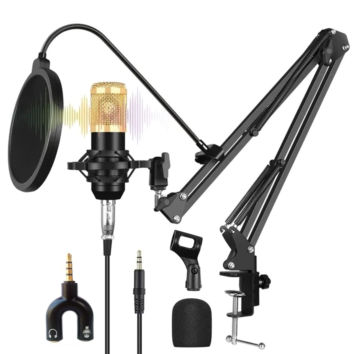 TECHBLAZE Professional Condenser Microphone Kit with Boom Arm Stand, Shock Mount, Pop Filter & XLR Cable – Studio Recording Mic for Podcast, YouTube, Live Streaming & Voiceover