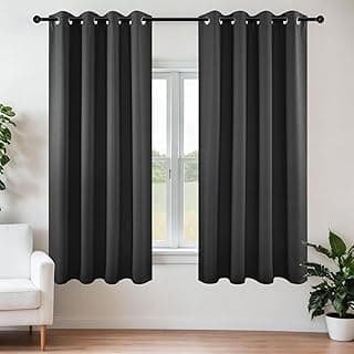 100% Blackout Curtains 60 Inches Window, 2 Thick Layers Heat and Full Light Blocking Soft Thermal Insulated Drapes for Bedroom (Set of 1 Pc, Gray, 5 Feet)