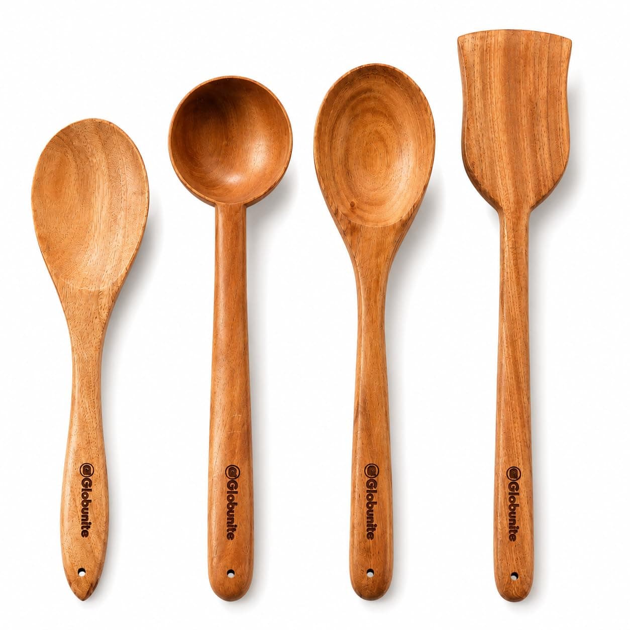 Globunite Wooden Spatula, Premium Handmade Neem Wood Kitchen Utensils with Flat Spatula, Cooking Spoon