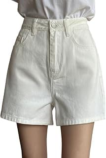 Leriya Fashion White Denim Shorts for Woman | White Shorts for Girls | Western High-Waist Short's with Button Closure | Denim Relaxed Fit Summer Stylish Women