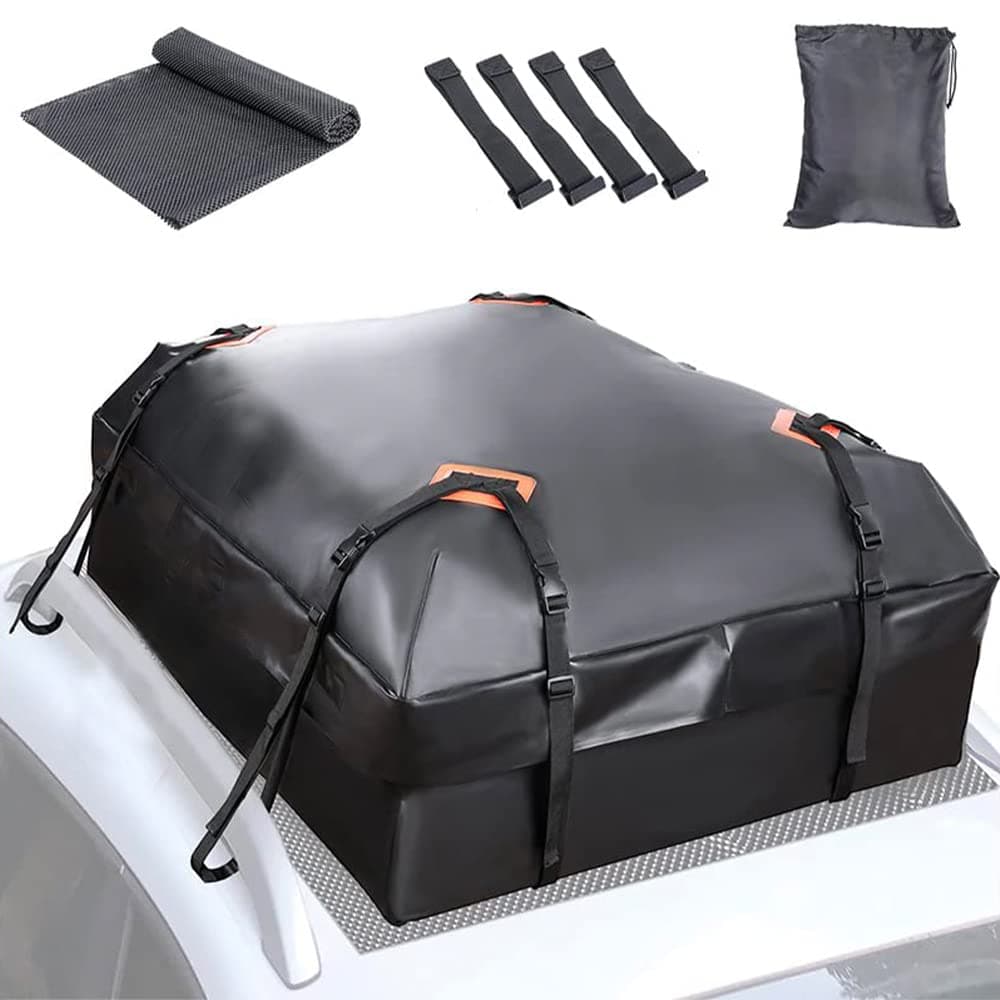 Automaze Car Waterproof Rooftop Cargo Bag, 3 Layer Bag with Anti-Skid Mat, Waterproof Zippers, 15 Cubic Feet for All Cars with/Without Roof Rails