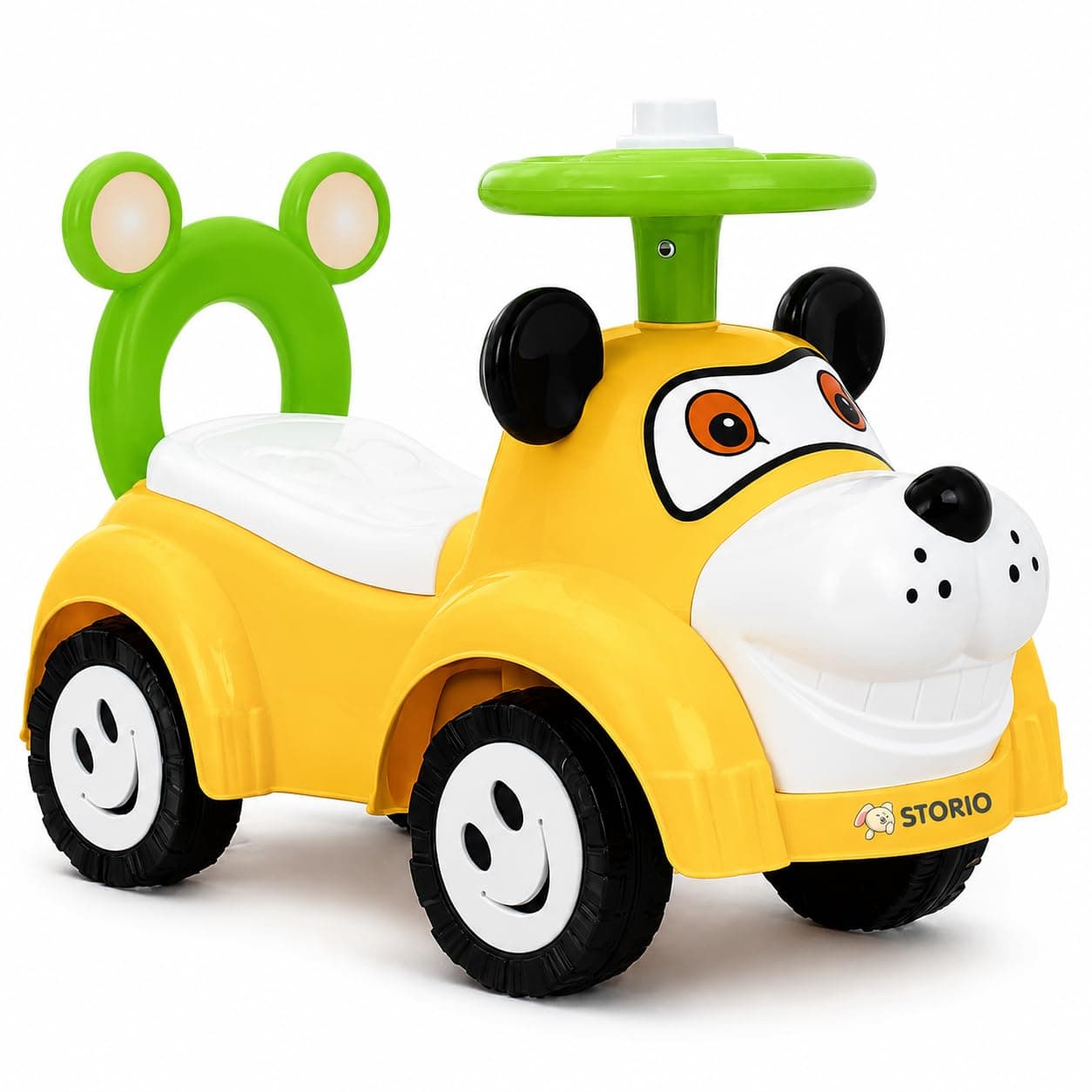 Storio Kuku Baby Ride-On Push Car – Steering & Storage Seat Toy for Toddlers, Yellow