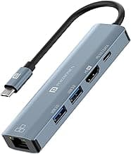 Portronics Mport 51 5-in-1 Type C HUB/Docking Station with RJ 45 Ethernet Port, 5Gbps Data Transfer, HDMI Port, USB 3.0, PD Quick Charge, 4K Ultra HD Data Quality(Grey)