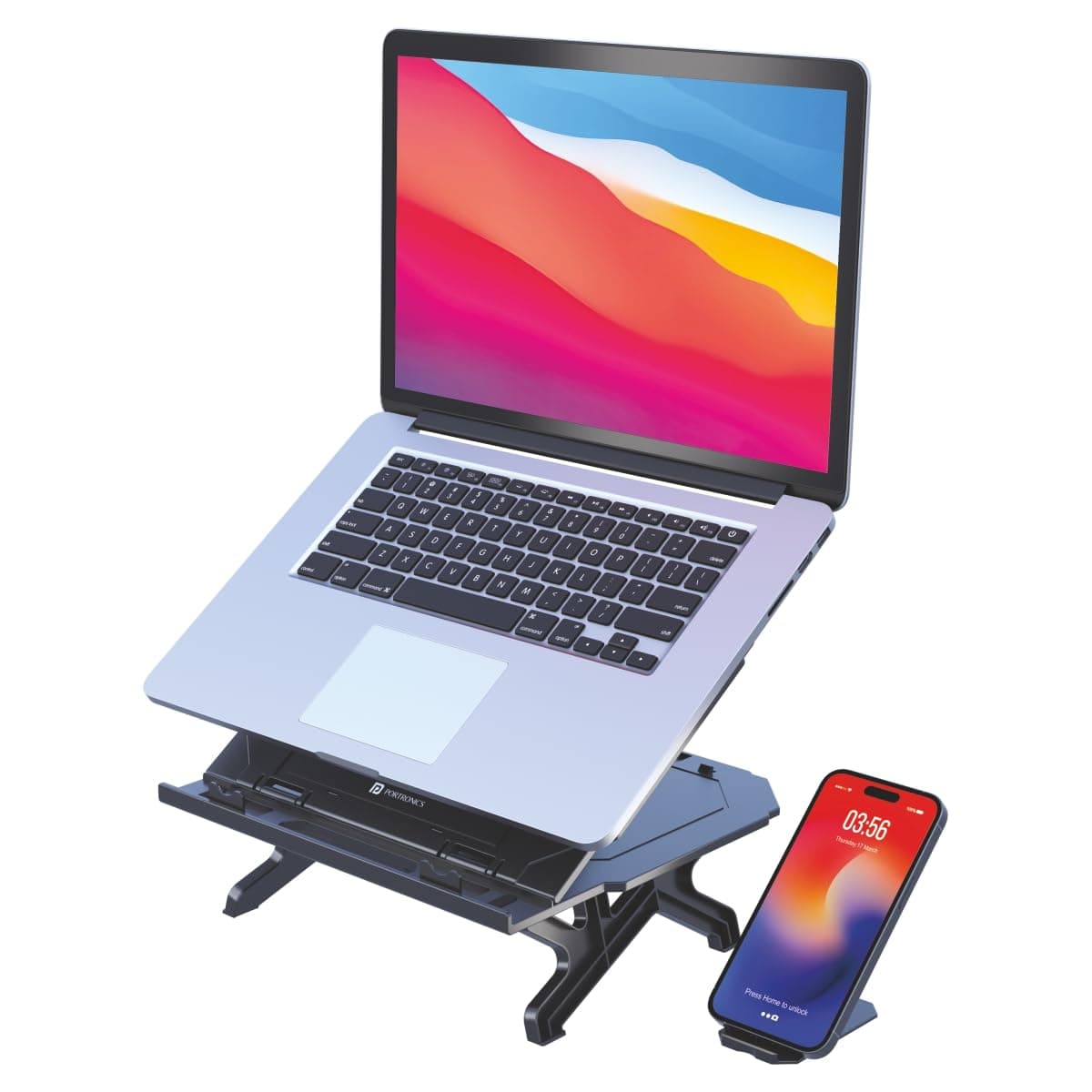 Portronics My Buddy Hexa 33 Laptop Stand with Phone Holder, Four Legs, Foldable Design, Improved Airflow & Posture Support for Upto 17 Inches Laptop & MacBook (Black)